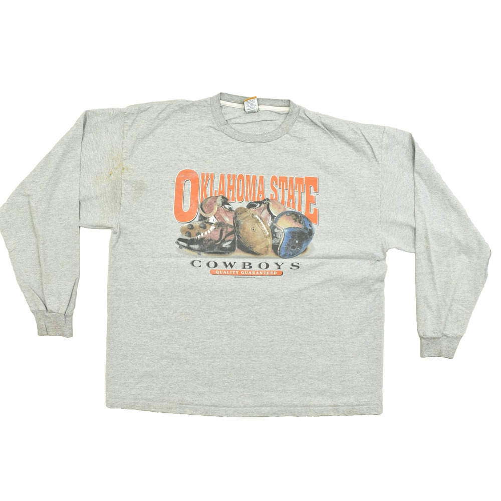 Vintage Oklahoma State University OSU Cowboys Long Sleeve Graphic Tee Grey XXL
